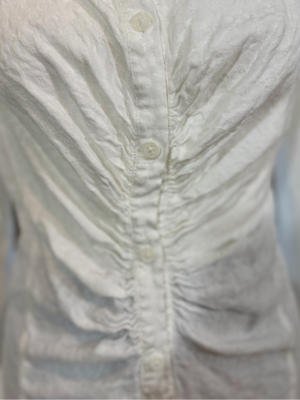 Free People White Ruched Button-Down Shirt - Picture 3 of 10